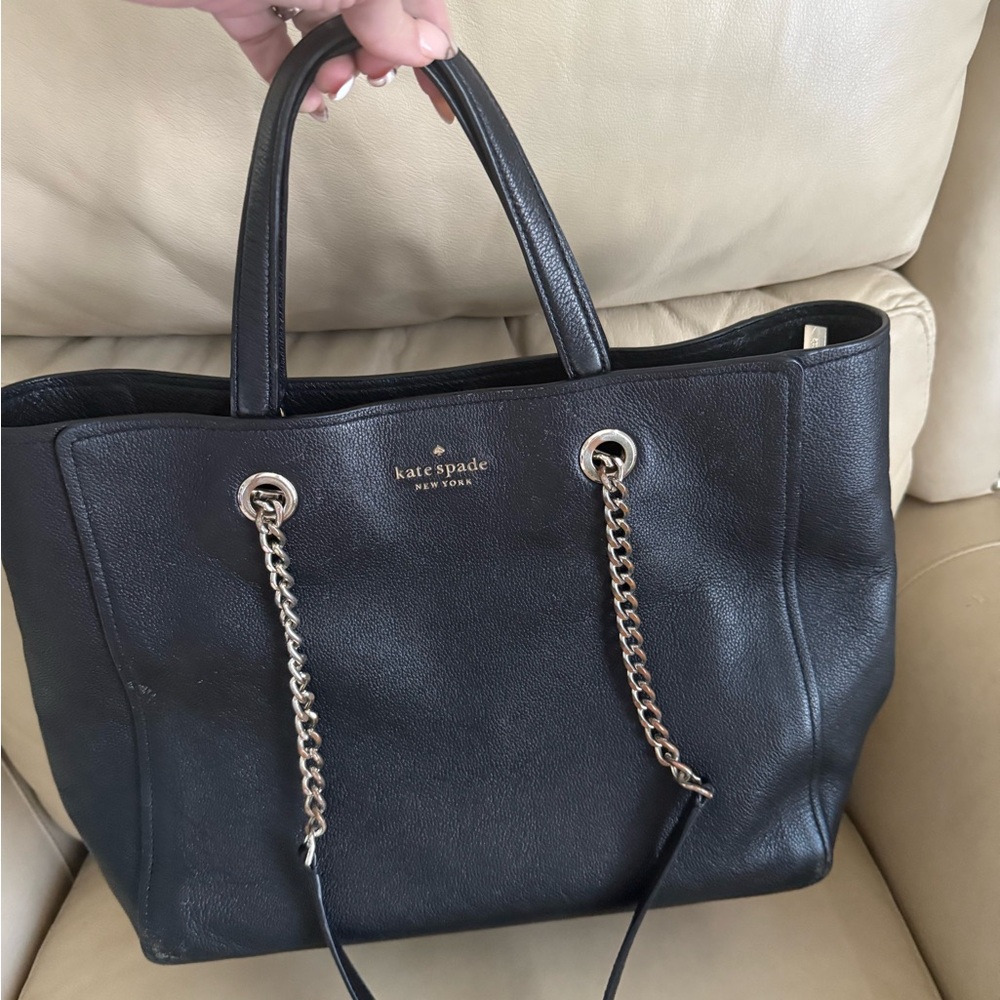 Kate Spade Black Tote with Silver Chain Accents